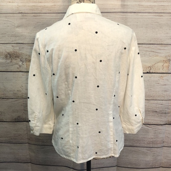 Edward Irish Linen Shirt Button Down Polka Dots Size Medium 3/4 Sleeves - Picture 5 of 8